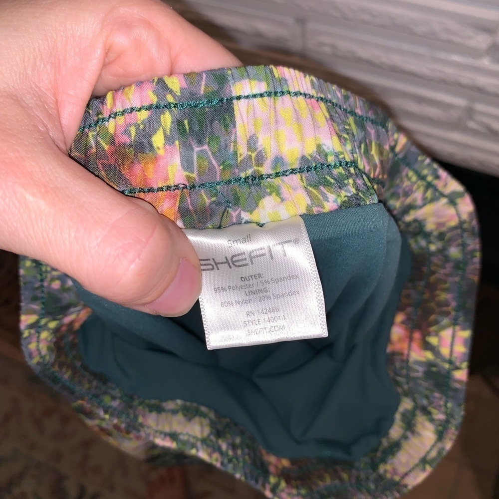 SHEFIT Snakeskin Print Green Layered Tie Waist Active Shorts Gym Running Small - Picture 3 of 6